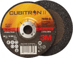 3M - 36 Grit, 4" Wheel Diam, 1/4" Wheel Thickness, 5/8" Arbor Hole, Type 27 Depressed Center Wheel - Coarse Grade, Ceramic, Resinoid Bond, Q Hardness, 15,000 Max RPM, Compatible with Angle Grinder - Benchmark Tooling