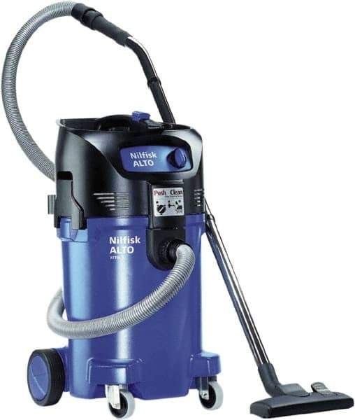 Nilfisk - 12 Gal Plastic Tank, Electric Powered Wet/Dry Vacuum - 1.34 Peak hp, 120 Volt, 8.3 Amps, 10' Hose Fitting, General Purpose Filter, Accessories Included - Benchmark Tooling