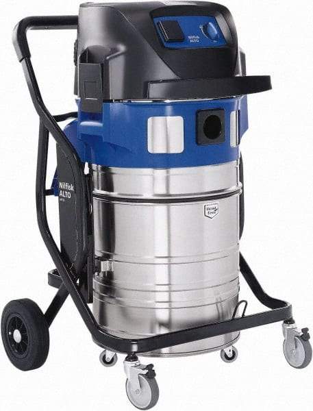 Nilfisk - 19 Gal Plastic Tank, Electric Powered Wet/Dry Vacuum - 1.34 Peak hp, 120 Volt, 8.3 Amps, 16' Hose Fitting, Automatic Filter Clean Delivers a Filter Pulse Every 15 Seconds, Accessories Included - Benchmark Tooling