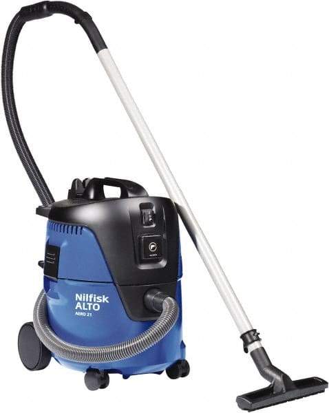 Nilfisk - 5 Gal Plastic Tank, Electric Powered Wet/Dry Vacuum - 1.34 Peak hp, 120 Volt, 8.3 Amps, 11-1/2' Hose Fitting, Washable Wet/Dry, Accessories Included - Benchmark Tooling