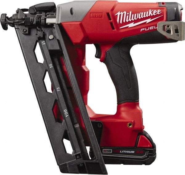 Milwaukee Tool - Cordless Finish Nailer Kit - 16 Gauge Nail Diam, 1-1/4 to 2-1/2" Long Nail, Lithium-Ion Batteries Included - Benchmark Tooling