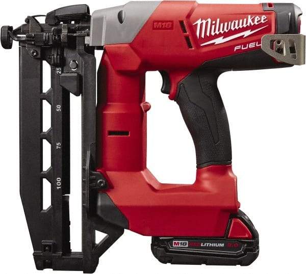 Milwaukee Tool - Cordless Finish Nailer Kit - 16 Gauge Nail Diam, 3/4 to 2-1/2" Long Nail, Lithium-Ion Batteries Included - Benchmark Tooling