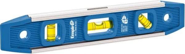 Empire Level - Magnetic 9" Long 3 Vial Torpedo Level - Aluminum, Blue, 1 Plumb, 1 Level & 1 45° Vials - Benchmark Tooling