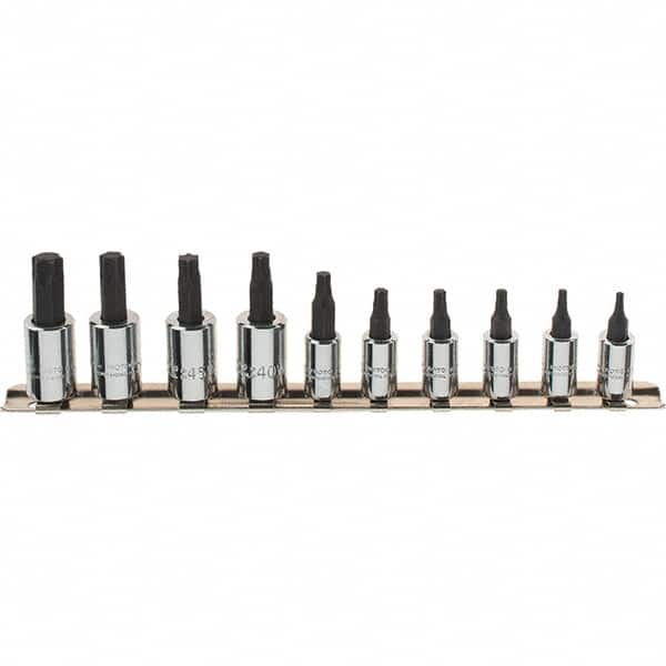 Proto - 10 Piece 1/4 & 3/8" Drive Torx Bit Socket Set - T10 to T55 Torx, Comes in Rail - Benchmark Tooling