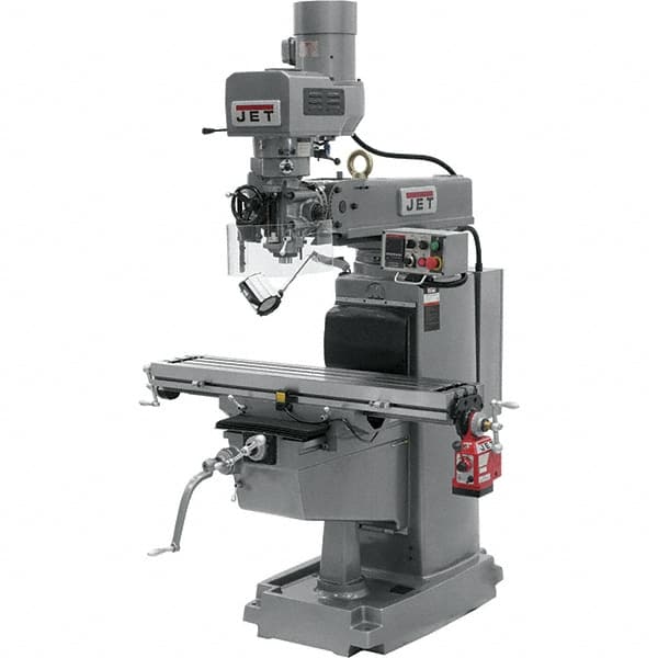 Jet - 10" Table Width x 50" Table Length, Electronic Variable Speed Control, 3 Phase Knee Milling Machine - 3 hp - Benchmark Tooling