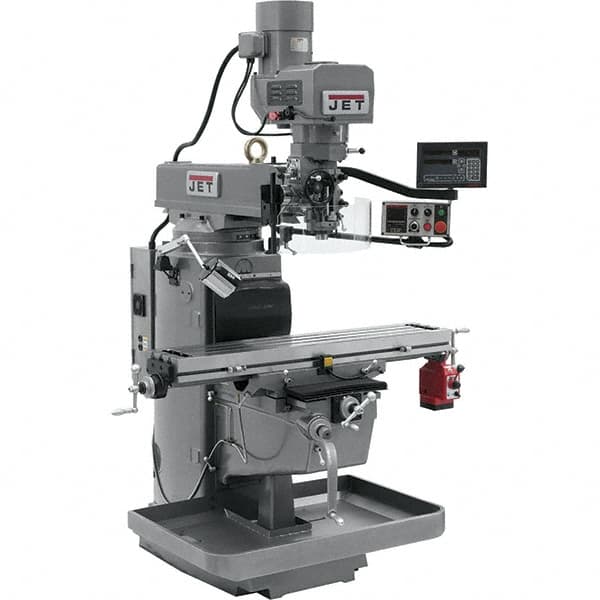 Jet - 10" Table Width x 50" Table Length, Electronic Variable Speed Control, 3 Phase Knee Milling Machine - 3 hp - Benchmark Tooling