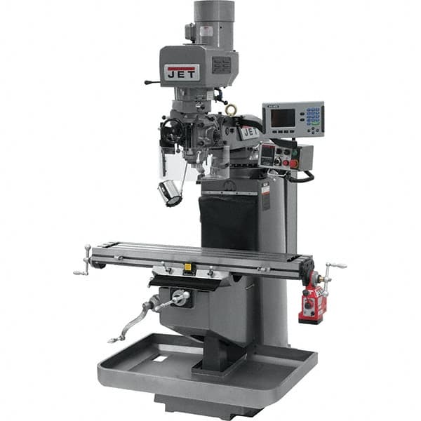 Jet - 9" Table Width x 49" Table Length, Electronic Variable Speed Control, 3 Phase Knee Milling Machine - 3 hp - Benchmark Tooling