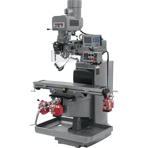 Jet - 10" Table Width x 50" Table Length, Electronic Variable Speed Control, 3 Phase Knee Milling Machine - 3 hp - Benchmark Tooling