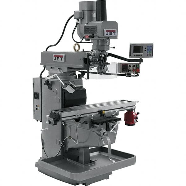 Jet - 10" Table Width x 50" Table Length, Electronic Variable Speed Control, 3 Phase Knee Milling Machine - 3 hp - Benchmark Tooling