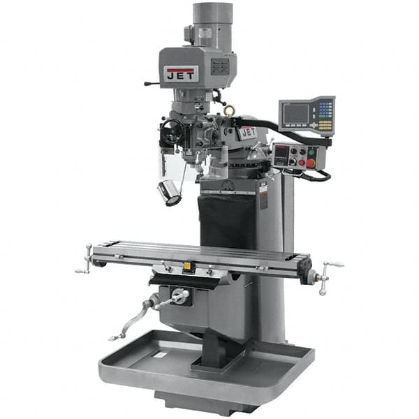 Jet - 9" Table Width x 49" Table Length, Electronic Variable Speed Control, 3 Phase Knee Milling Machine - 3 hp - Benchmark Tooling