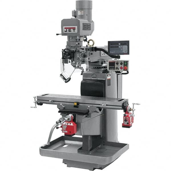 Jet - 10" Table Width x 50" Table Length, Electronic Variable Speed Control, 3 Phase Knee Milling Machine - 3 hp - Benchmark Tooling