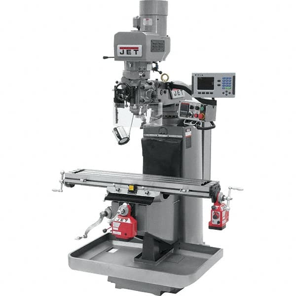 Jet - 9" Table Width x 49" Table Length, Electronic Variable Speed Control, 3 Phase Knee Milling Machine - 3 hp - Benchmark Tooling