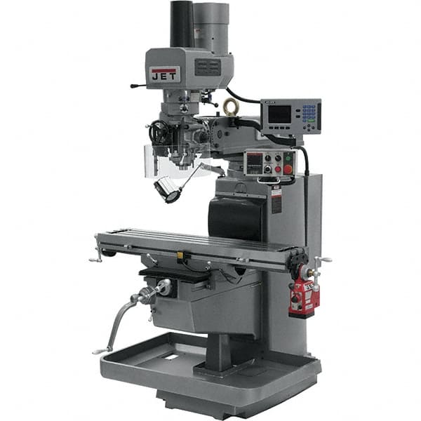 Jet - 10" Table Width x 50" Table Length, Electronic Variable Speed Control, 3 Phase Knee Milling Machine - 3 hp - Benchmark Tooling