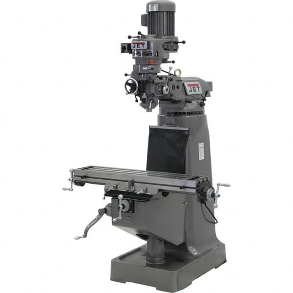 Jet - 9" Table Width x 42" Table Length, Step Pulley Control, 1 Phase Knee Milling Machine - 2 hp - Benchmark Tooling