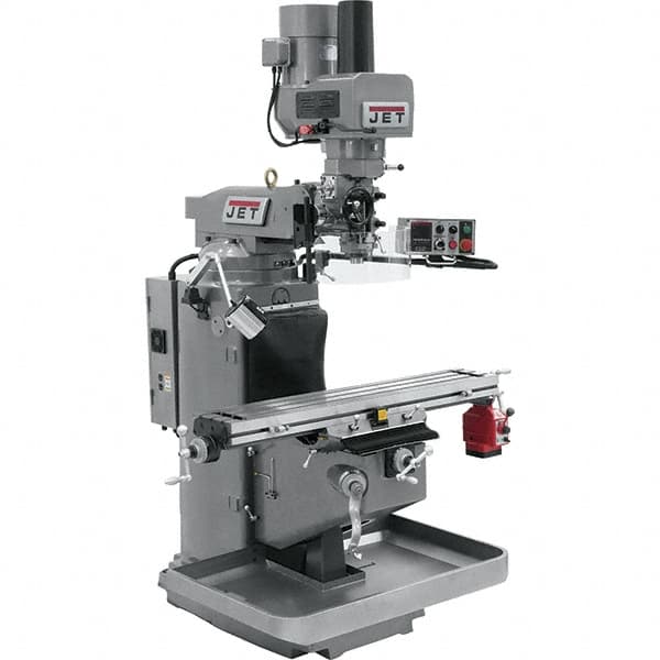 Jet - 9" Table Width x 49" Table Length, Electronic Variable Speed Control, 3 Phase Knee Milling Machine - 3 hp - Benchmark Tooling