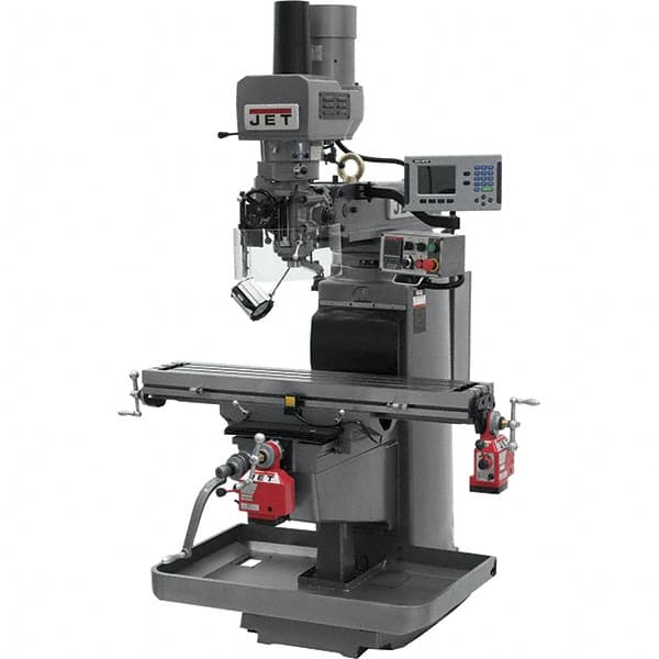 Jet - 10" Table Width x 50" Table Length, Electronic Variable Speed Control, 3 Phase Knee Milling Machine - 3 hp - Benchmark Tooling