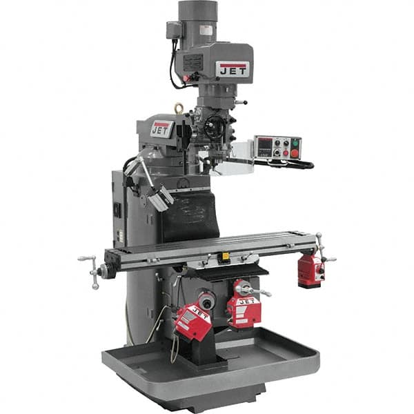 Jet - 9" Table Width x 49" Table Length, Electronic Variable Speed Control, 3 Phase Knee Milling Machine - 3 hp - Benchmark Tooling