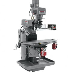 Jet - 10" Table Width x 50" Table Length, Electronic Variable Speed Control, 3 Phase Knee Milling Machine - 3 hp - Benchmark Tooling