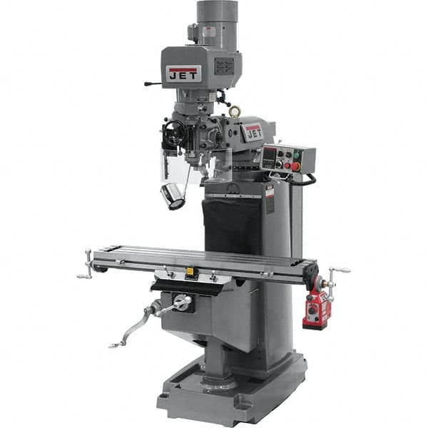 Jet - 9" Table Width x 49" Table Length, Electronic Variable Speed Control, 3 Phase Knee Milling Machine - 3 hp - Benchmark Tooling