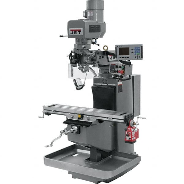 Jet - 9" Table Width x 49" Table Length, Electronic Variable Speed Control, 3 Phase Knee Milling Machine - 3 hp - Benchmark Tooling