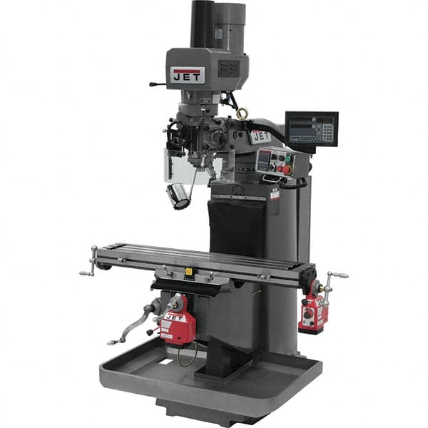 Jet - 9" Table Width x 49" Table Length, Electronic Variable Speed Control, 3 Phase Knee Milling Machine - 3 hp - Benchmark Tooling