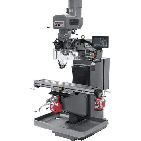 Jet - 9" Table Width x 49" Table Length, Electronic Variable Speed Control, 3 Phase Knee Milling Machine - 3 hp - Benchmark Tooling