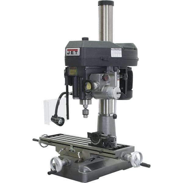 Jet - 1 Phase, 15-7/8" Swing, Step Pulley Mill Drill Combination - 31-3/4" Table Length x 9-1/2" Table Width, 20-1/2" Longitudinal Travel, 2 hp, 230 Volts - Benchmark Tooling