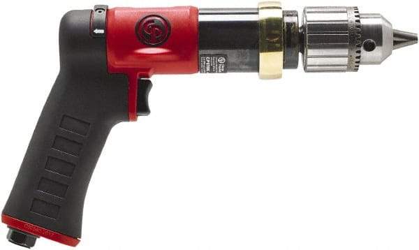 Chicago Pneumatic - 1/2" Reversible Keyed Chuck - Pistol Grip Handle, 840 RPM, 0.5 hp, 90 psi - Benchmark Tooling