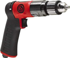 Chicago Pneumatic - 3/8" Reversible Keyed Chuck - Pistol Grip Handle, 2,100 RPM, 0.5 hp, 90 psi - Benchmark Tooling