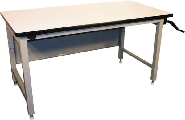 Proline - 72 Wide x 30" Deep x 42" High, Plastic Laminate Workbench - Adjustable Height Legs, Gray - Benchmark Tooling