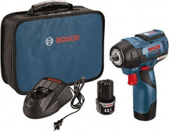 Bosch - 3/8" Drive 12 Volt Pistol Grip Cordless Impact Wrench & Ratchet - 1,200/2,600 RPM, 0 to 3,100 BPM, 85 Ft/Lb Torque, 2 Lithium-Ion Batteries Included - Benchmark Tooling