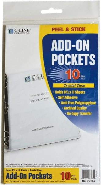 C-LINE - 10 Piece Clear Self-Adhesive Pockets - 11" High x 8" Wide - Benchmark Tooling