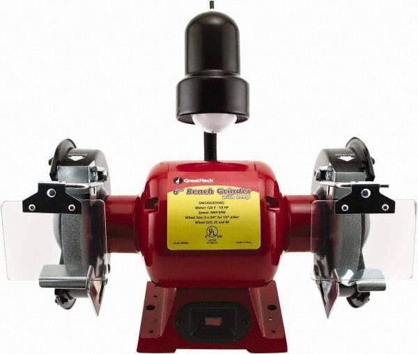 Value Collection - 6" Wheel Diam x 3/4" Wheel Width, 1/3 hp Bench Grinder - 1 Phase, 3,400 Max RPM, 120 Volts - Benchmark Tooling