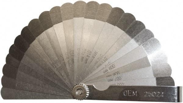 OEM Tools - 22 Piece, 0.004 to 0.027" Thick, Feeler Gage Set - 3-1/4" Leaf Length, 1/2" Wide, Steel - Benchmark Tooling