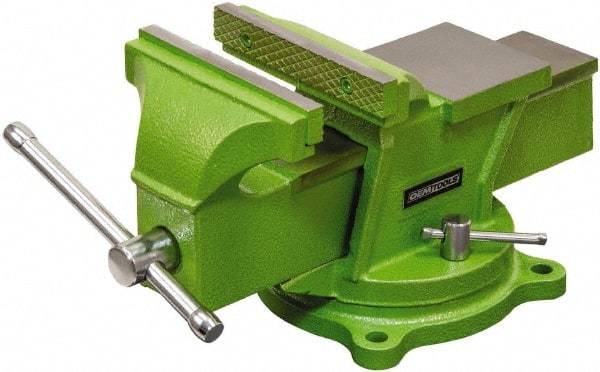 OEM Tools - 6" Jaw Width, 6" Opening Capacity, 2-19/32" Throat Depth, Cast Iron Swivel Bench Vise - Bolt Down Base Attachment - Benchmark Tooling