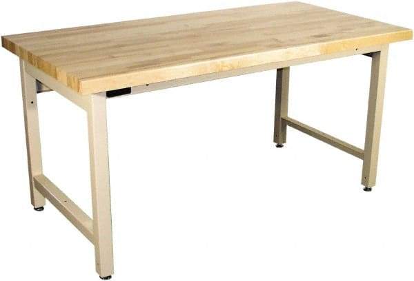 Proline - 72 Wide x 30" Deep x 36" High, Butcher Block Maple Workbench - Adjustable Height Legs, Beige - Benchmark Tooling