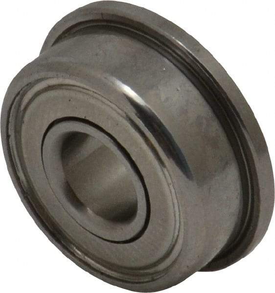 Value Collection - 1/8" Bore Diam, 3/8" OD, Double Shield Miniature Radial Ball Bearing - 9/64" Wide, With Flange, 1 Row, Round Bore, 49 Lb Static Capacity, 144 Lb Dynamic Capacity - Benchmark Tooling