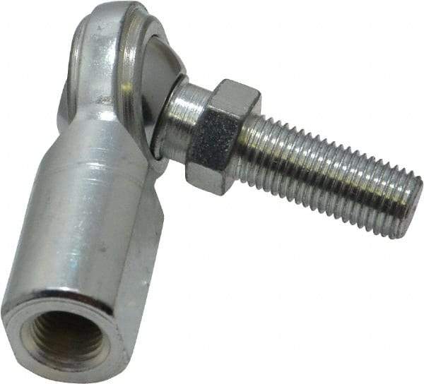 Made in USA - 3/8" ID, 1" Max OD, 5,100 Lb Max Static Cap, Female Spherical Rod End with Stud - 3/8-24 RH, Steel with Steel Raceway - Benchmark Tooling