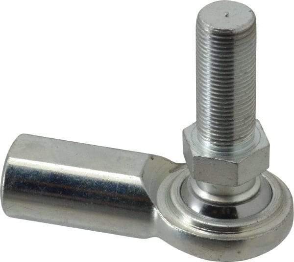 Made in USA - 3/4" ID, 1-3/4" Max OD, 14,290 Lb Max Static Cap, Female Spherical Rod End with Stud - 3/4-16 RH, Steel with Steel Raceway - Benchmark Tooling