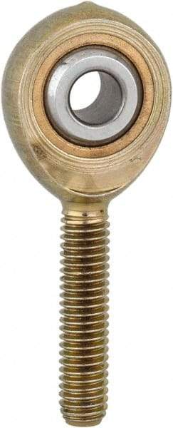 Made in USA - 3/16" ID, 5/8" Max OD, 1,174 Lb Max Static Cap, Plain Male Spherical Rod End - 10-32 RH, Steel with Bronze Raceway - Benchmark Tooling