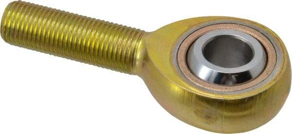 Made in USA - 1/2" ID, 1-5/16" Max OD, 6,700 Lb Max Static Cap, Plain Male Spherical Rod End - 1/2-20 RH, Steel with Bronze Raceway - Benchmark Tooling