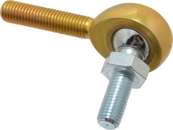 Made in USA - 1/4" ID, 3/4" Max OD, 2,168 Lb Max Static Cap, Male Spherical Rod End with Stud - 1/4-28 RH, Steel with Bronze Raceway - Benchmark Tooling