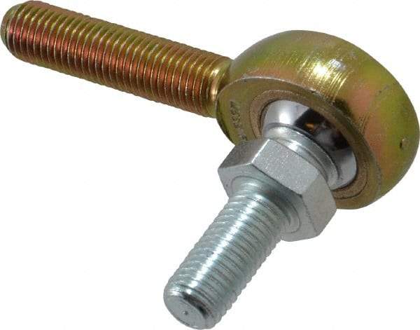 Made in USA - 5/16" ID, 7/8" Max OD, 2,796 Lb Max Static Cap, Male Spherical Rod End with Stud - 5/16-24 RH, Steel with Bronze Raceway - Benchmark Tooling