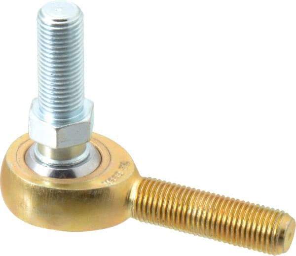 Made in USA - 3/8" ID, 1" Max OD, 4,012 Lb Max Static Cap, Male Spherical Rod End with Stud - 3/8-24 RH, Steel with Bronze Raceway - Benchmark Tooling