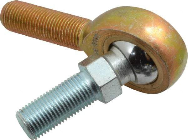 Made in USA - 1/2" ID, 1-5/16" Max OD, 6,700 Lb Max Static Cap, Male Spherical Rod End with Stud - 1/2-20 RH, Steel with Bronze Raceway - Benchmark Tooling