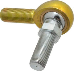 Made in USA - 3/4" ID, 1-3/4" Max OD, 11,550 Lb Max Static Cap, Male Spherical Rod End with Stud - 3/4-16 RH, Steel with Bronze Raceway - Benchmark Tooling