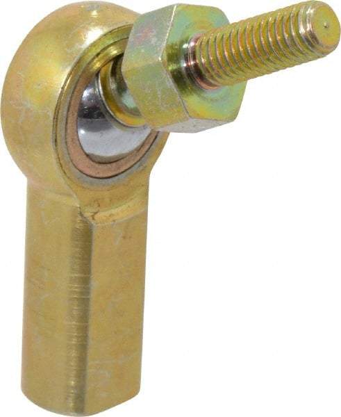 Made in USA - 3/16" ID, 5/8" Max OD, 1,624 Lb Max Static Cap, Female Spherical Rod End with Stud - 10-32 RH, Steel with Bronze Raceway - Benchmark Tooling