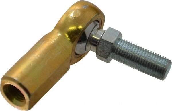 Made in USA - 3/8" ID, 1" Max OD, 3,950 Lb Max Static Cap, Female Spherical Rod End with Stud - 3/8-24 RH, Steel with Bronze Raceway - Benchmark Tooling