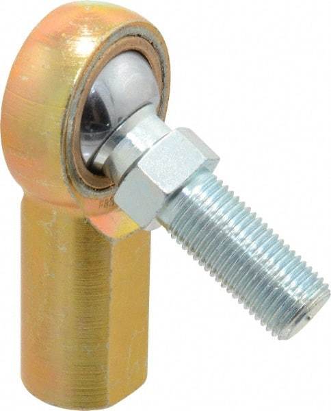 Made in USA - 1/2" ID, 1-5/16" Max OD, 6,700 Lb Max Static Cap, Female Spherical Rod End with Stud - 1/2-20 RH, Steel with Bronze Raceway - Benchmark Tooling