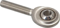 Made in USA - 1/4" ID, 3/4" Max OD, 1,370 Lb Max Static Cap, Plain Male Spherical Rod End - 1/4-28 RH, Stainless Steel with Stainless Steel Raceway - Benchmark Tooling